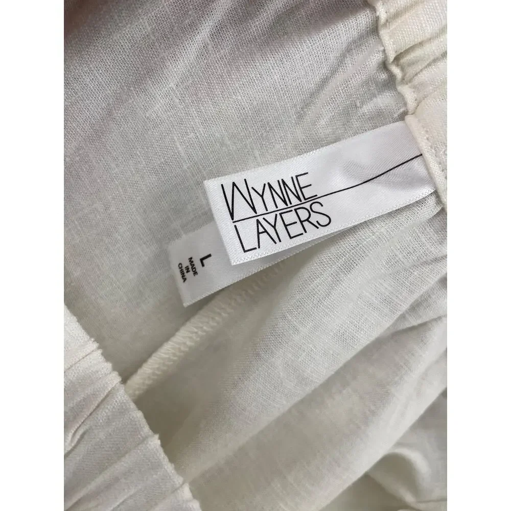 Wynne Layers Pants Womens Sz L Linen Blend Wide Leg‎ Crop in Cloud New